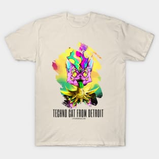 Techno cat from Detroit - My parties start on Sundays - Catsondrugs.com - rave, edm, festival, techno, trippy, music, 90s rave, psychedelic, party, trance, rave music, rave krispies, rave flyer T-Shirt